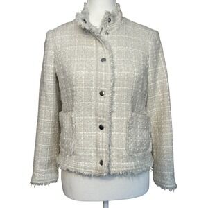Ann Taylor Wool Tweed Jacket Blazer Lady Ivory Fringe Career Classic Size 2